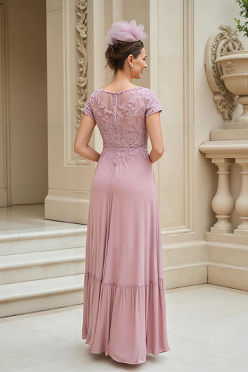 Dusty Rose A-ligne col en V longue mère de la mariée robe avec dentelle
